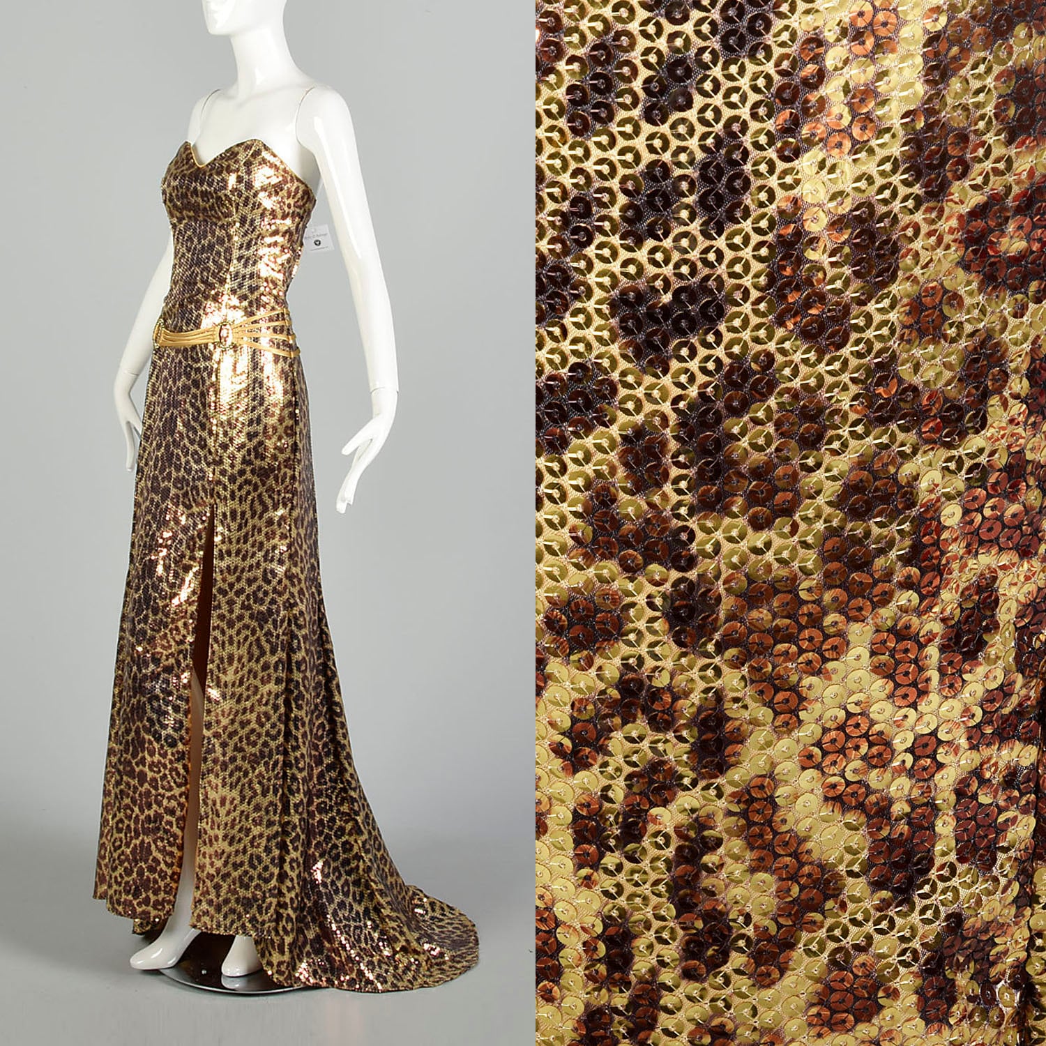 Medium 2000s Strapless Leopard Sequin Gown Puddle Train Evening Dress Goddess Formal Etsy India