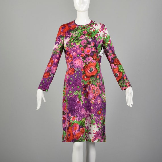 XL 1970s Goldworm Knit Dress Colorful Floral Print