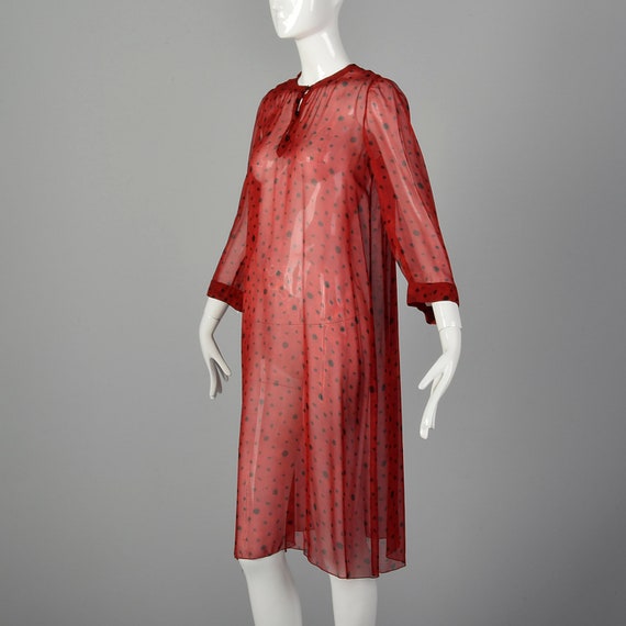 Medium 1980s Sheer Red Tunic Dress Abstract Print… - image 2