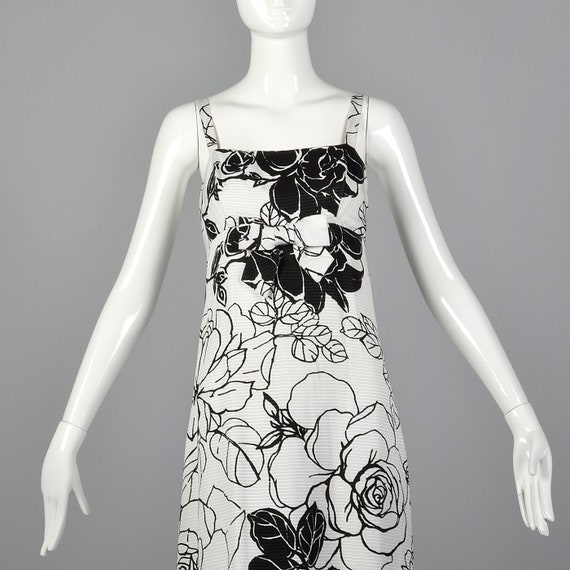 XS 1960s Dress Black White Floral Maxi Empire Wai… - image 4