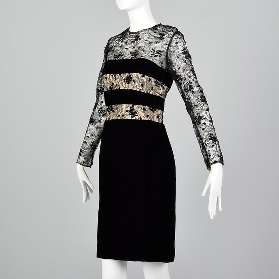 Small 1980s Victor Costa Black Velvet Dress Lace … - image 3