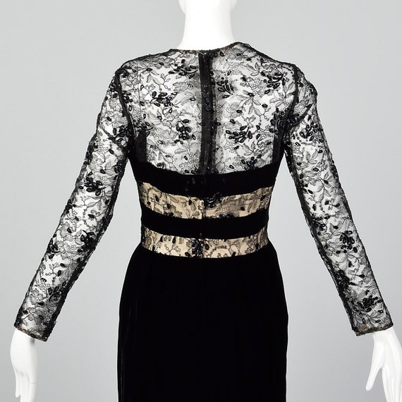 Small 1980s Victor Costa Black Velvet Dress Lace … - image 5