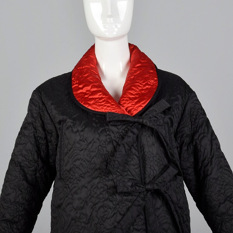 Medium 1980s Sonia Rykiel Reversible Quilted Coat Reversible Outerwear Floral Quilted Detail Red Black 80s Vintage image 6