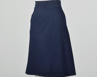XS Anne Klein 1970s Navy Skirt Straight Wool 70s