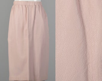 XS Pastel Pink Buttery Leather A-Line Skirt