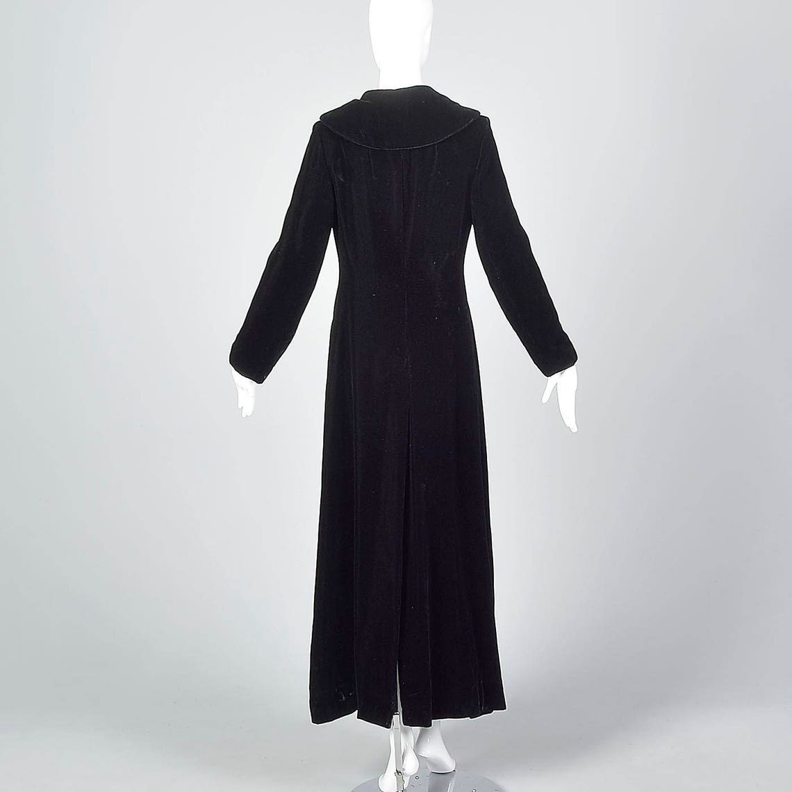 Xsmall 1970s Coat Black Velvet Maxi Coat Long Sleeves Floor Length Jacket Evening Wear 1970s