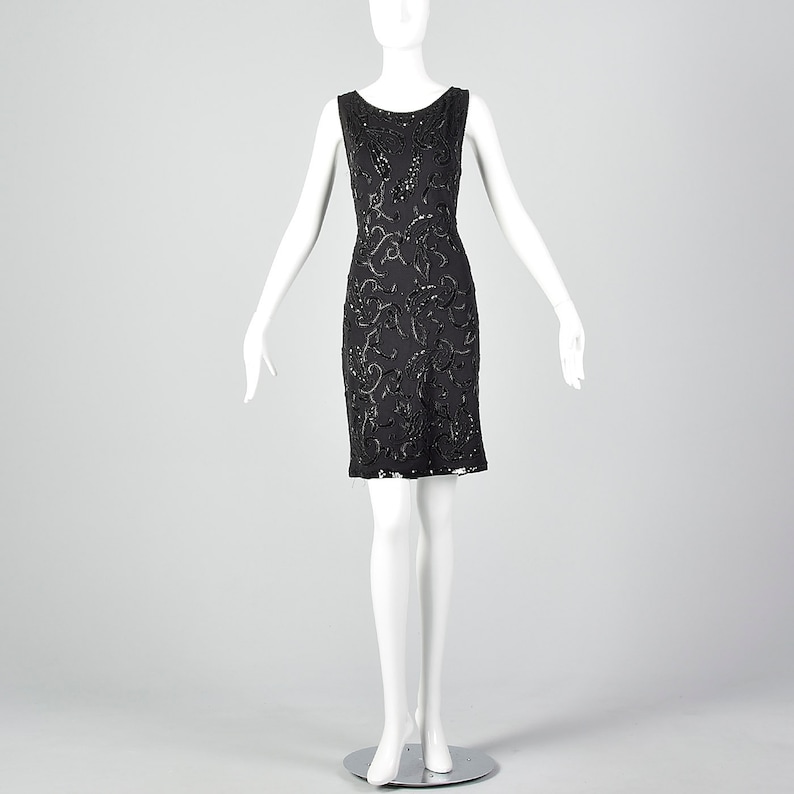 Large Carmen Marc Valvo Black Beaded Dress Fitted Short - Etsy