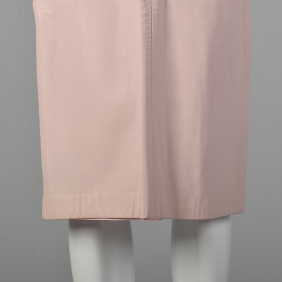 XS Pastel Pink Buttery Leather A-Line Skirt - image 6