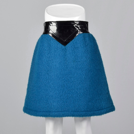 Iconic Pierre Cardin 1960s Space Age Mod Blue Mohair Mini Skirt With Wide  Black Vinyl Waistband Vintage 1960s 60s 