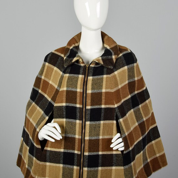 Small 1960s Brown Plaid Skirt Suit Matching Cape … - image 4