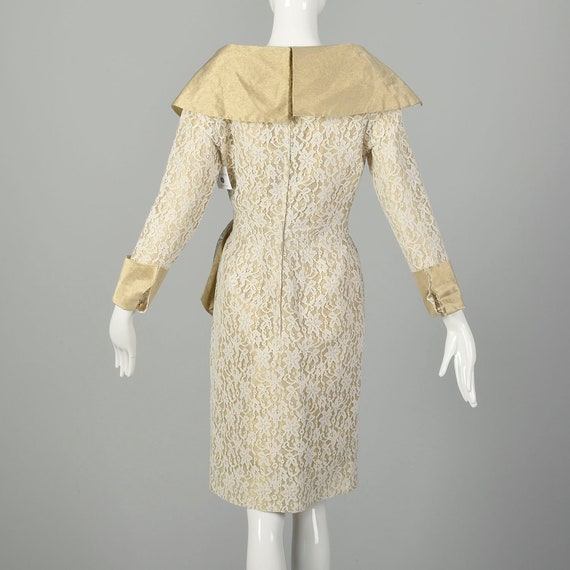 Small 1990s Pilar Rossi Lace Dress Metallic Gold … - image 3