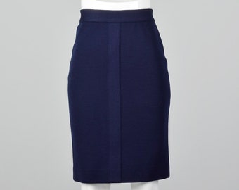 XS 1980s Chanel Navy Blue Knit Pencil Skirt Classic Straight Skirt Wear to Work Separates Day Wear 80s Vintage