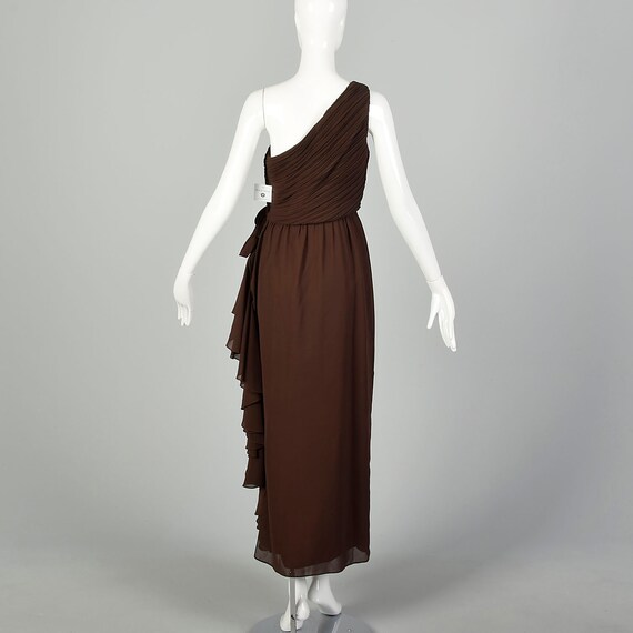 XS 1980s Morton Myles Brown Asymmetric Maxi Dress - image 2