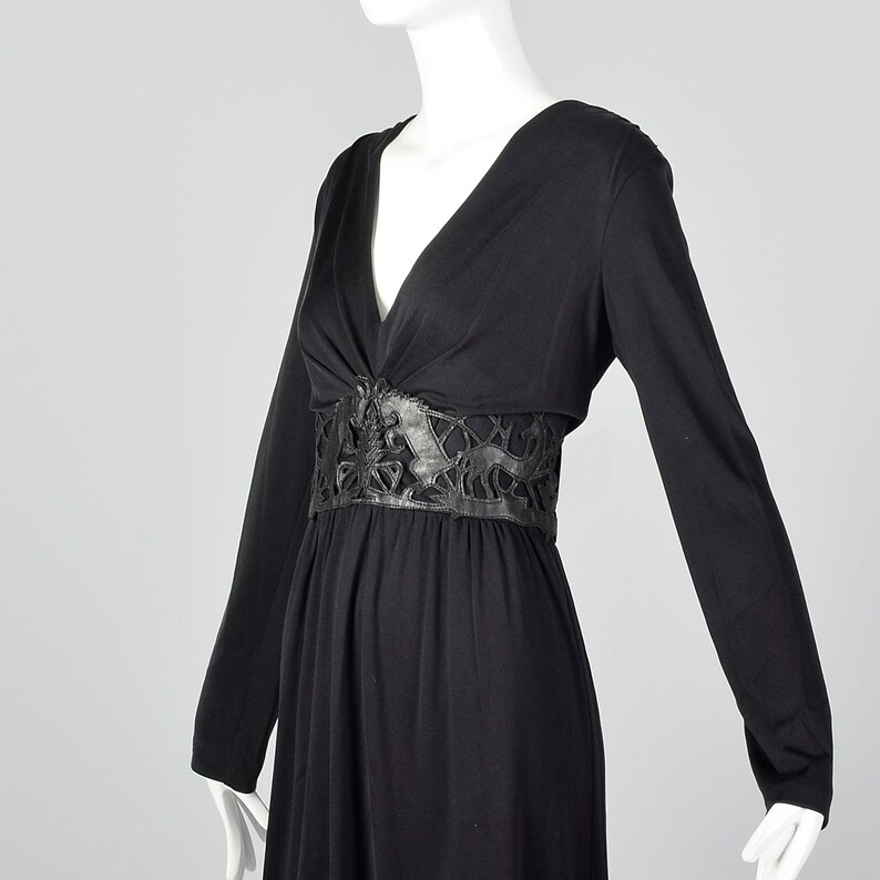 Large Cacharel Black Dress Silk Jersey 1990s Designer Long Sleeve Little Black Dress image 6
