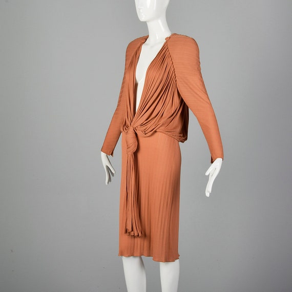 Small Draped Silk Dress Jersey Knit Long Sleeve E… - image 3