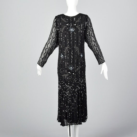 Small Oleg Cassini Dress Black Silk Beaded Dress … - image 2