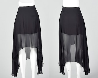 XXS Gianfranco Ferre Studio Silk Micro Mini Skirt Lightweight Asymmetrical Overlay Black Mini Slip 1990s Vintage Skirt