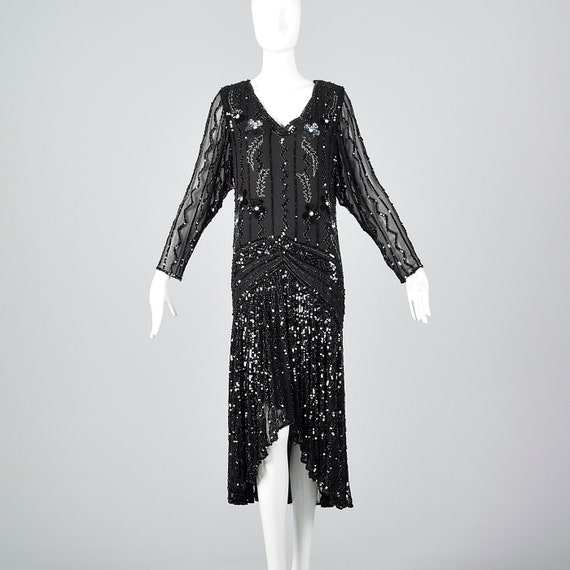 Small Oleg Cassini Dress Black Silk Beaded Dress … - image 1