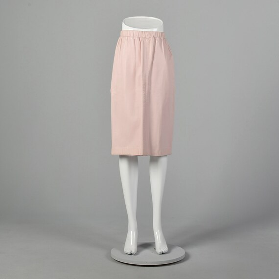 XS Pastel Pink Buttery Leather A-Line Skirt - image 4