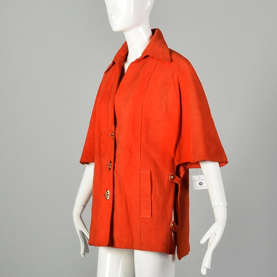 1960s Mod Orange Suede Leather Cape Toggle Closur… - image 2