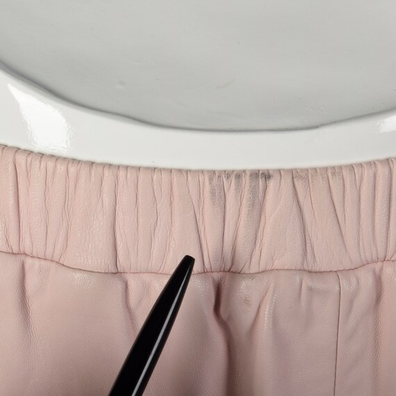 XS Pastel Pink Buttery Leather A-Line Skirt - image 7