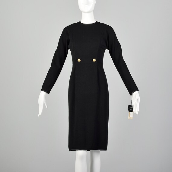 Small Geoffrey Beene 1990s Black Knit Knee Length 