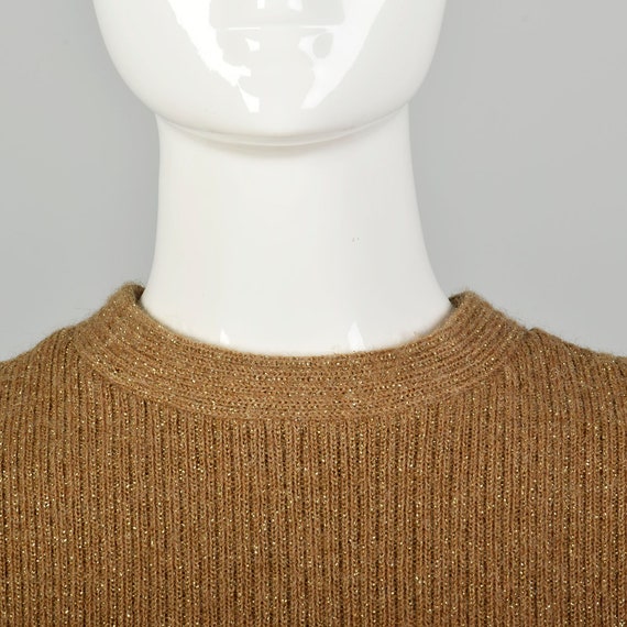 Medium Sweater Dress 1970s Metallic Gold Cozy Rib… - image 6