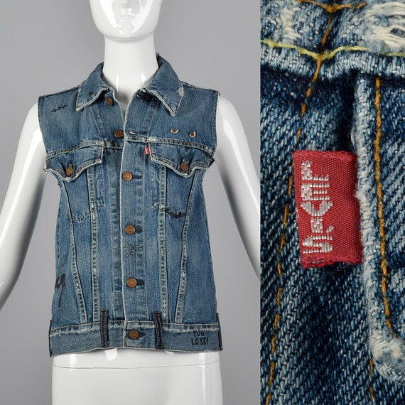 XXS Levis LVC Cotton Denim Vest Pockets Metal But… - image 1