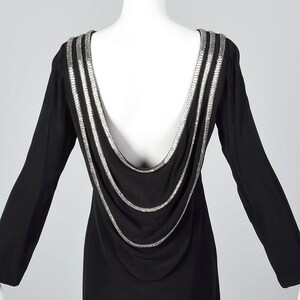 1970s Bob Mackie Sexy Winter Dress Backless Evening Dress Long Sleeves Little Black Dress Beaded Neckline Draped Back image 9