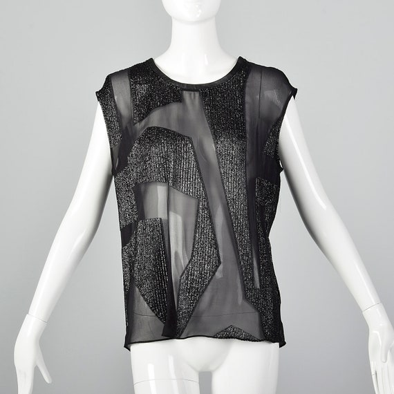 Small Helmut Lang Black Sheer Tank Top Lurex Shell