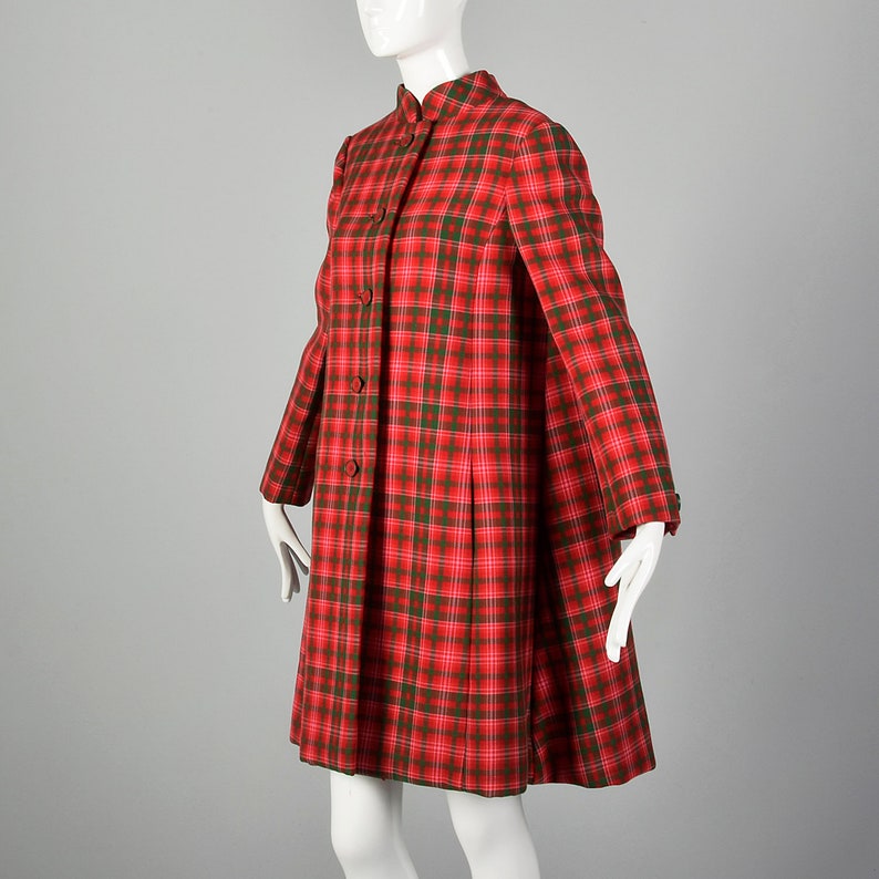 Medium Geoffrey Beene Red Plaid Coat 1960s Swing Coat Heavyweight Winter Jacket image 2