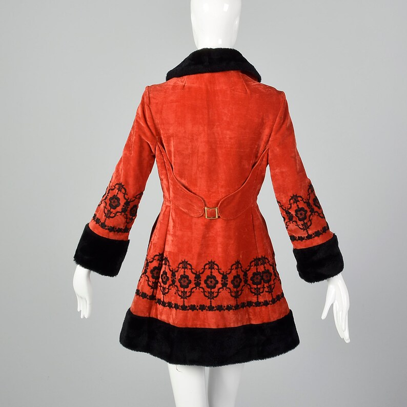 XXS 1970s Red Velveteen Princess Coat Vintage Velvet Coat Russian Style Jacket Embroidered Coat 1960s Coat