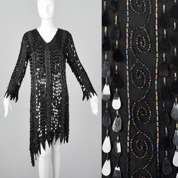 XS Frank Usher Beaded Silk Dress Teardrop Paillet… - image 1