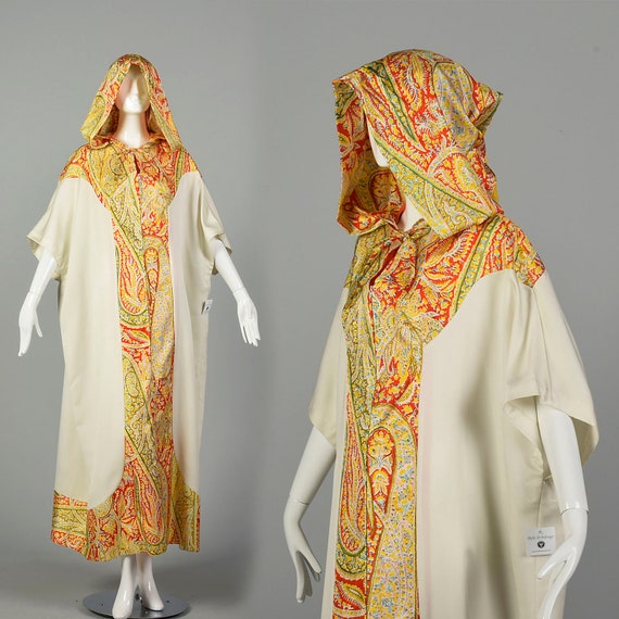 1970s Hooded Bohemian Kaftan Loose Maxi Dress Cas… - image 1