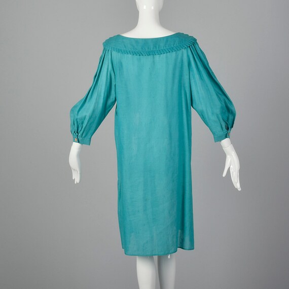 1980s Byblos Teal Tunic Dress Vintage Linen Dress… - image 5