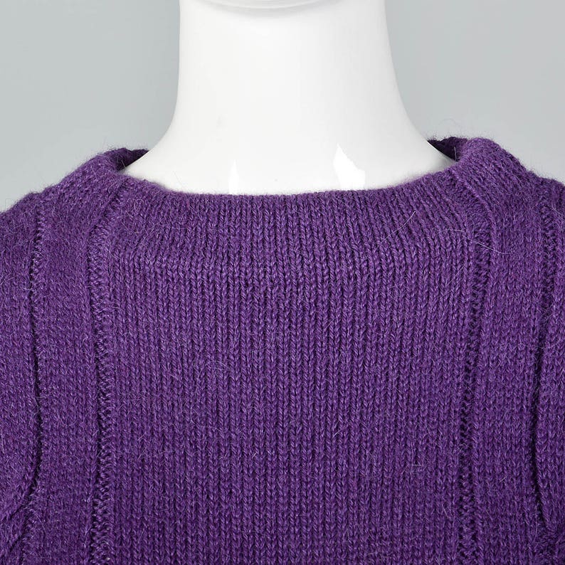 Medium 1980s Bottega Veneta Mohair Silk Purple Cable Knit Sweater Wool Separates Silk Separates Long Sleeves Drop Shoulders Vintage image 5