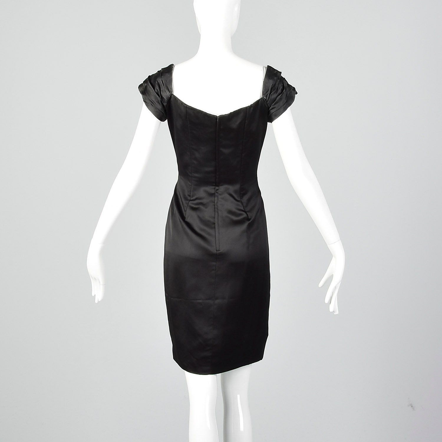 XS Little Black Dress Short Sleeve Ruched Black Silver 1980s Vintage ...
