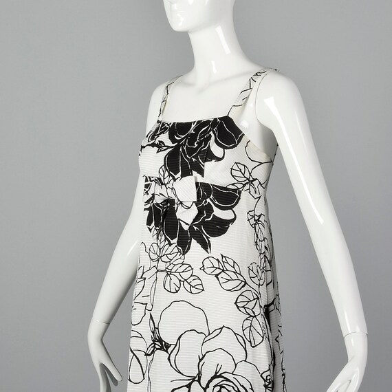 XS 1960s Dress Black White Floral Maxi Empire Wai… - image 5