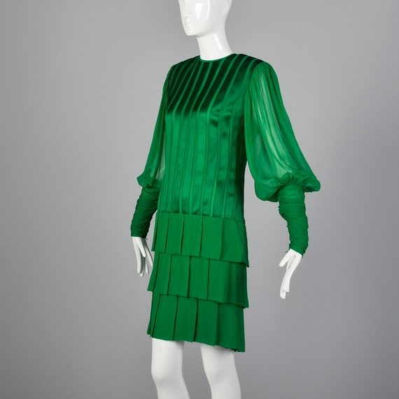 Small Galanos 1980s Emerald Green Silk Dress Vint… - image 3