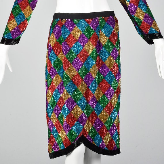 Small Colorful Silk Sequin Two Piece Skirt Set Gr… - image 7