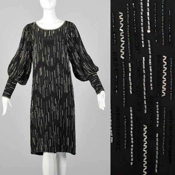 XS 1980s Argenti Black Beaded Dress Pullover Ballo
