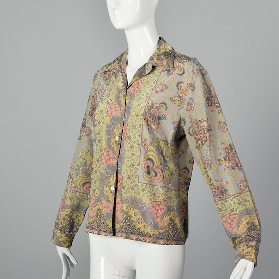 Large Byblos Silk Blouse Grey Floral Print Butter… - image 3