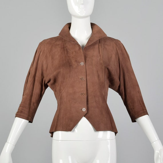 Small Jean Muir 1980s Suede Jacket Vintage Brown S