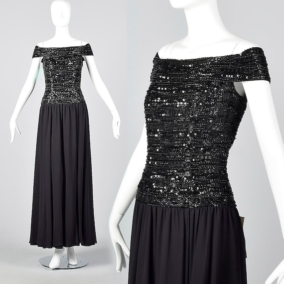 Oleg Cassini Black Tie Off Shoulder Evening Dress… - image 1