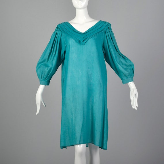 1980s Byblos Teal Tunic Dress Vintage Linen Dress… - image 3