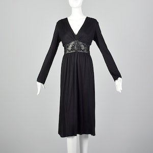 Large Cacharel Black Dress Silk Jersey 1990s Designer Long Sleeve Little Black Dress image 1