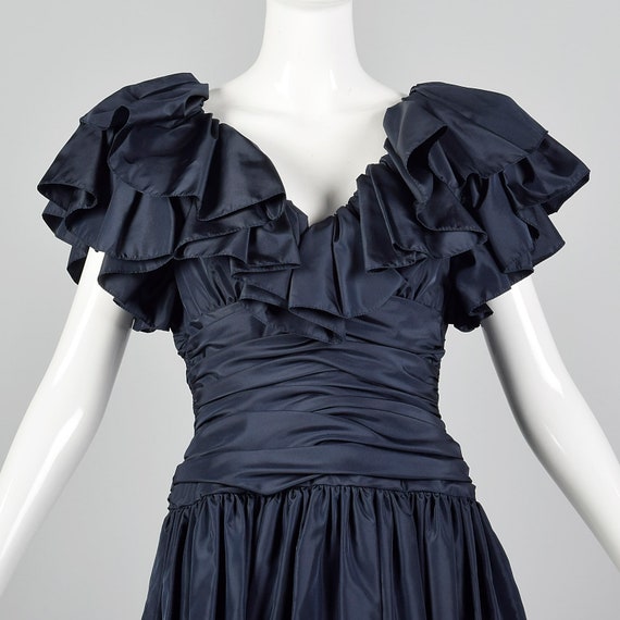 XS Morton Myles Ruched Party Dress Ruffles Navy P… - image 5