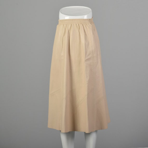 XS Midi Length Skirt Champagne A-Line Leather Fall