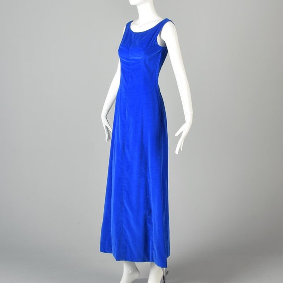 XS 1960s Blue Velvet Maxi Dress Simple Elegant Ma… - image 2