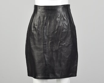XS Black Leather Mini Skirt Sexy Short Pencil Cut Punk Goth Bottoms
